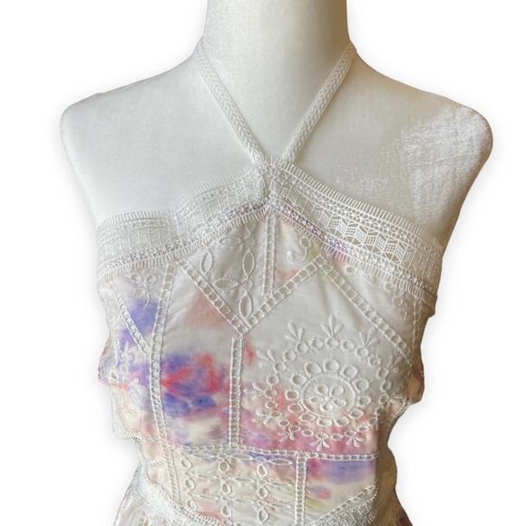 Gianni Bini Delaney Embroidered Eyelet Halter Neck Tie Dye Maxi Dress - Picture 6 of 9